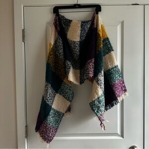 LOFT Colorful Cream, Green, Purple & Yellow Checkered Blanket Scarf